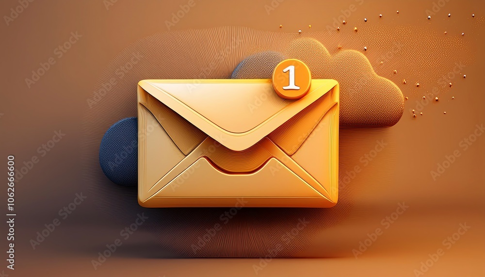 Poster a stylized envelope with a notification badge, set against a textured background, symbolizing new me