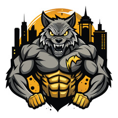 aggressive grey wolf head mascot logo