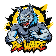 aggressive grey wolf head mascot logo