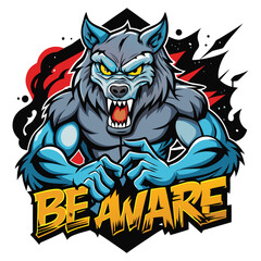 aggressive grey wolf head mascot logo