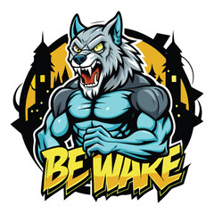 aggressive grey wolf head mascot logo