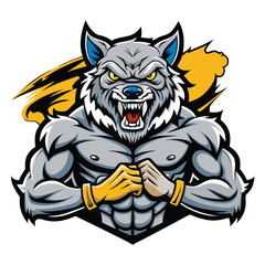 aggressive grey wolf head mascot logo
