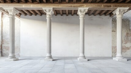 Obraz premium Tall Roman columns on historic building, empty space