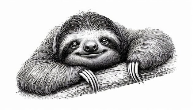a sloth, sketch engraving  illustration. Scratch board imitation. Black and white image.