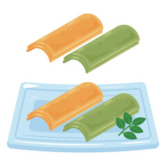 皿に盛られた二色の焼き八ツ橋セット