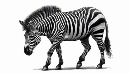 Fototapeta premium a zebra full body, sketch engraving illustration. Scratch board imitation. Black and white image.