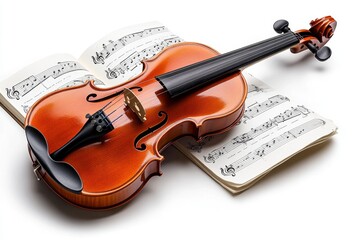 Fototapeta premium a 2D cartoon illustration of a violin with music notes around it elegant and classic white background