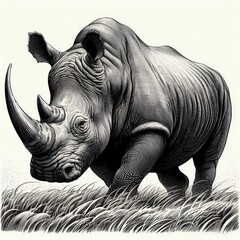 Fototapeta premium rhino, sketch engraving. Black and white image.