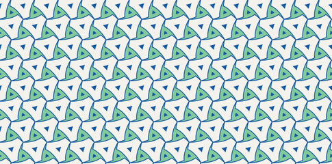 Blue and green geometric tile pattern. Seamless beautiful contemporary Nanyang style pavement texture in vector. Art deco pattern for digital and print backdrop. Blue green cream 019