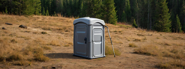 Compact Portable Camping Toilet with Foldable Design on Natural Outdoor Background