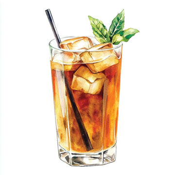 watercolor iced tea with mint clip art preview