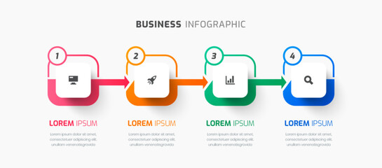 Business Infographic Template with Square Label, Line, Icon and 4 Number. Suitable for Process Diagram, Presentations, Workflow Layout, Banner, Flow Chart, Infographic.