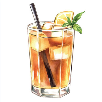 watercolor iced tea with lemon and mint clip art preview