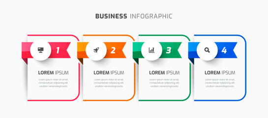 Vector Infographic Business with Abstract Design, Icon and 4 Numbers for Process Diagram, Presentations, Workflow Layout, Banner, Flow Chart, Infographic.
