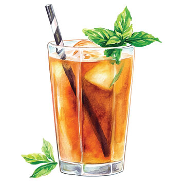watercolor iced tea with mint clip art preview