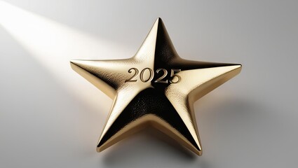 A shiny golden star featuring the engraved year "2025," reflecting light against a subtle gradient background.