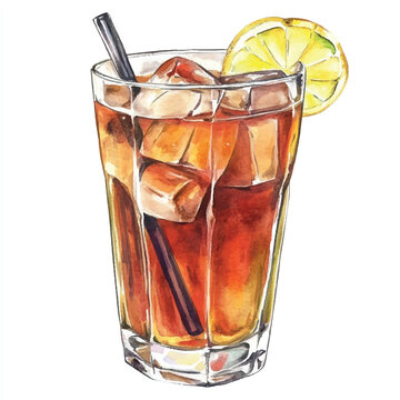 watercolor iced tea with lemon slice clip art preview