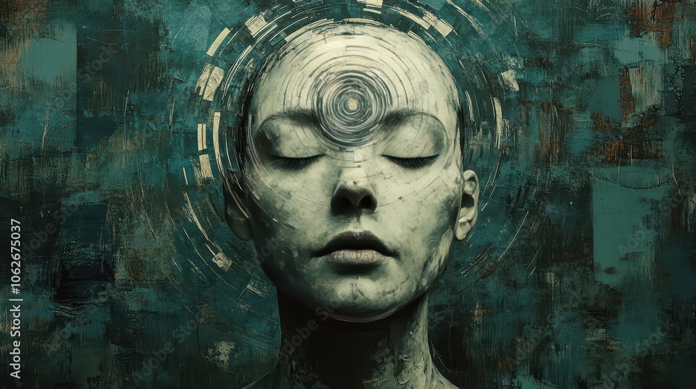Poster surreal target head portrait against dark background generative ai image