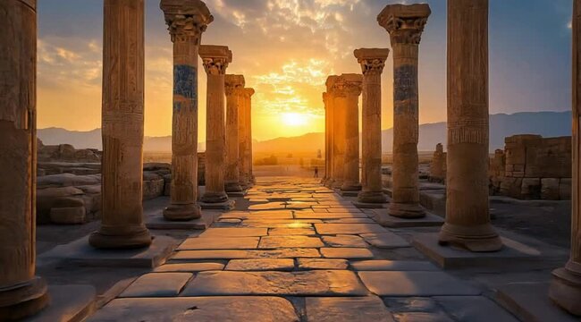 Ancient Roman pillar column Scene, Camera slow motion with different angles