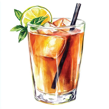 watercolor iced tea with lime and ice clip art preview