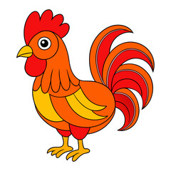 Rooster Coloring Page For Kids Printable. Rooster Cartoon Illustration Vector Design On White Background