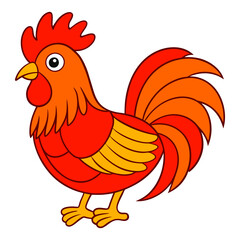Rooster Coloring Page For Kids Printable. Rooster Cartoon Illustration Vector Design On White Background