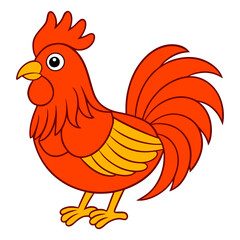 Rooster Coloring Page For Kids Printable. Rooster Cartoon Illustration Vector Design On White Background