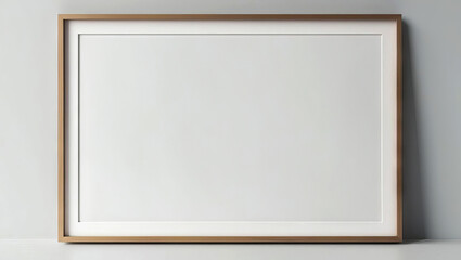 Fototapeta premium A minimalist blank picture frame set against a neutral wall, emphasizing simplicity and modern design aesthetics.