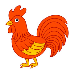 Rooster Coloring Page For Kids Printable. Rooster Cartoon Illustration Vector Design On White Background