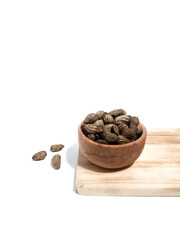 Boiled peanuts or kacang rebus served in wooden bowl