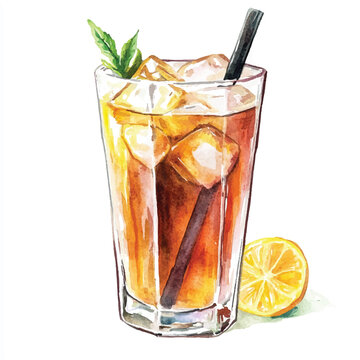watercolor iced tea with lemon and mint clip art preview