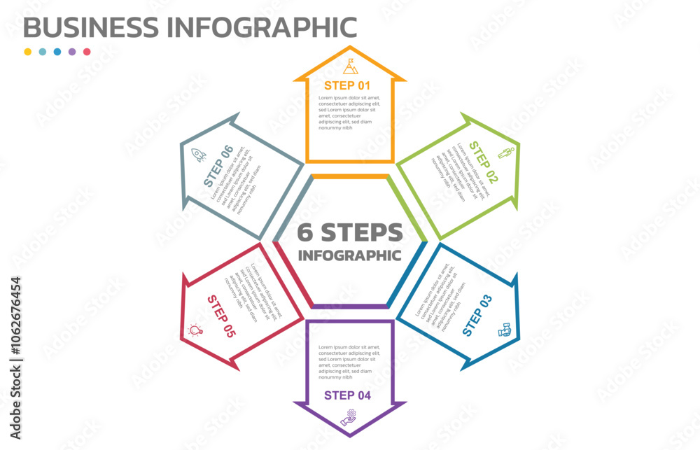 Poster visual data presentation. cycle diagram with 6 options. pie chart circle thin line infographic templ