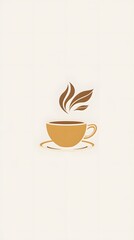 Obraz premium Stylized brown coffee cup on a minimalist cream background.