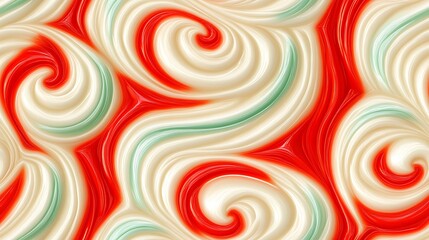 Peppermint-inspired swirls in vibrant red and white with soft green edges, arranged dynamically on a warm white background. Crisp, high contrast, hd quality, festive holiday light. --ar 16:9 --tile