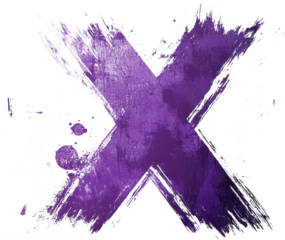 Abstract purple brush stroke x on transparent background