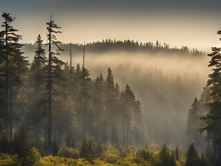 Rideaux misty morning in the forest