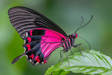 Macro focus on the vibrant wing of a butterfly, showcasing extreme detail in its patterns and colors a softly blurred