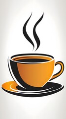 Obraz premium Stylish orange coffee cup with steam rising, perfect for coffee lovers.