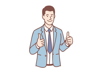 Businessman smiling and giving thumbs up as excellent sign. Hand drawn style vector design illustrations.
