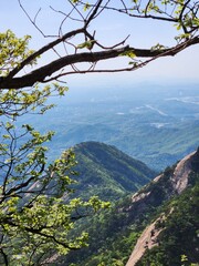 summer view of peak and rock at Bukhansan Mountain, South Korea. hiking. Korean mountain scenery.