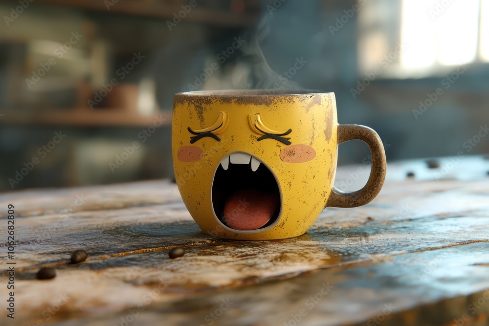 Poster three-dimensional rendering of a fatigue icon featuring a relaxed, rustic theme.