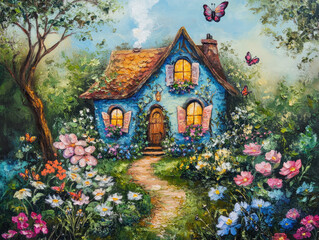 Fototapeta premium A whimsical cottage nestled in a magical garden