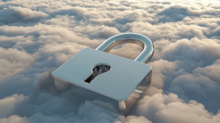 Cloud Server Protection. Cloud Server Security. Secure cloud storage represented by a digital lock.