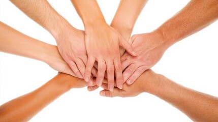 Obraz premium Hands stacked together symbolizing teamwork and unity.