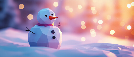 Obraz premium 3D low-poly paper craft snowman, simple design, paper texture, generative AI