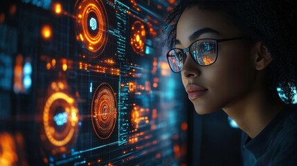 Woman Presenting AI Advancements in Technology Environment