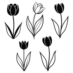 Decorative Tulip Silhouette Vector Set