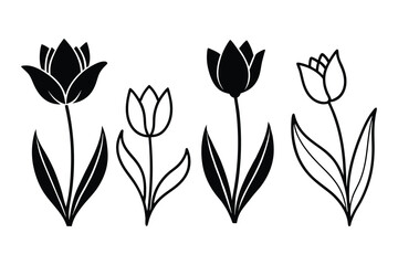 Decorative Tulip Silhouette Vector Set