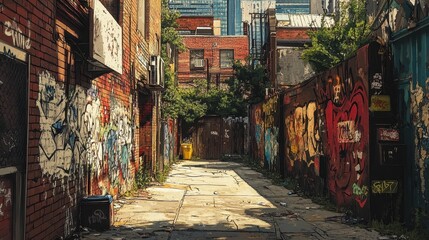 Fototapeta premium Urban alleyway with graffiti art
