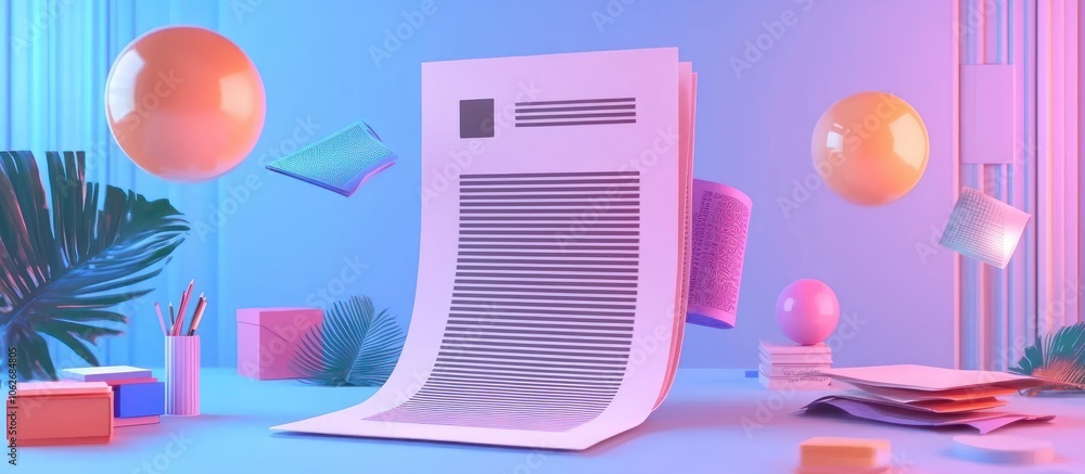 Poster three-dimensional ocr scanner icon, document in process.